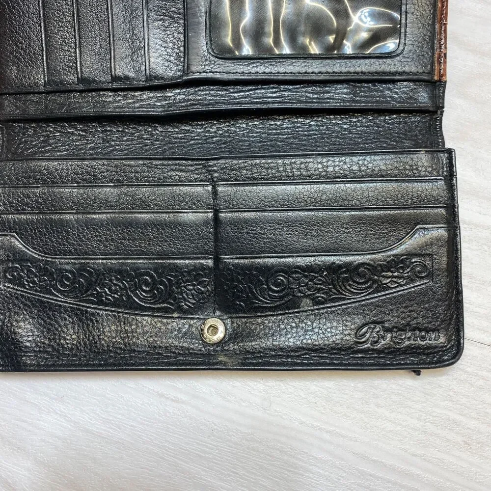 Vintage Brighton Two Toned Brown Black Leather‎ Wallet Billfold Trifold